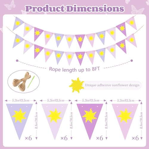 Purple Sun Flag Happy Birthday Banner - Purple Sun Bunting Birthday Banner Party Decoration Flag String Bunting Garland fo...
