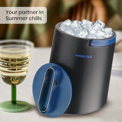 PINNACLE Insulated ice bucket for parties with Tong that fit into Lid - Stainless Steel ice bucket for cocktail bar with C...
