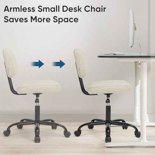DUMOS Armless Home Office Desk Chair -Small Ergonomic with Low Back Lumbar Support, Height Adjustable PU Leather Computer ...
