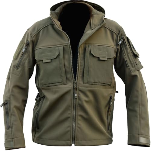 Kitanica Men's TACS Softshell Jacket - Rugged Waterproof Windproof Insulated Tactical Jacket with 12 Pockets & Adjustable Fit