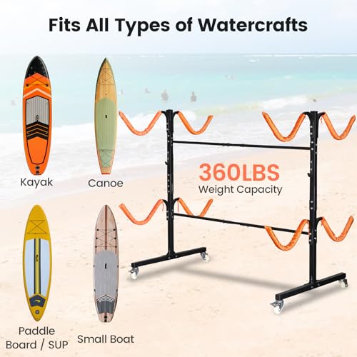 Neorexon Freestanding Kayak Storage Rack 2 Kayaks/4 Kayaks, Kayak Racks for Outdoor Storage with Movable Wheels, Kayak Sta...