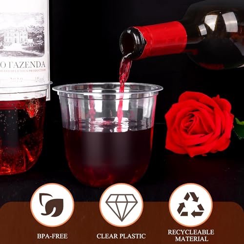KesaPlan 100 Pcs Disposable Stemless Glasses 12oz Crystal Plastic Wine Glasses Clear Classic Cup for Meeting Weddings Birt...