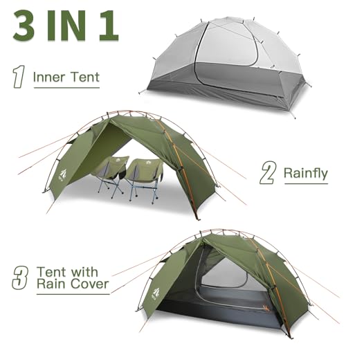 Night Cat Backpacking Tents 2 Persons Fast Setup Hiking Camp Tent with Foldable Pole Double Layers Two Doors Waterproof Li...