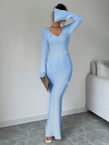SISKIN Maxi Slimming Fitted Sweater Dress Long Sleeve Ribbed Bodycon Knit Winter Baby Shower Dress