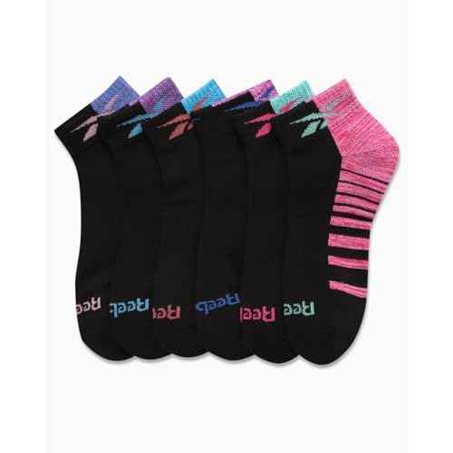 Reebok Girls' Quarter Socks - 6 Pack Moisture-Wicking Low Cut Athletic Ankle Socks for Girls (Sizes: S-L)