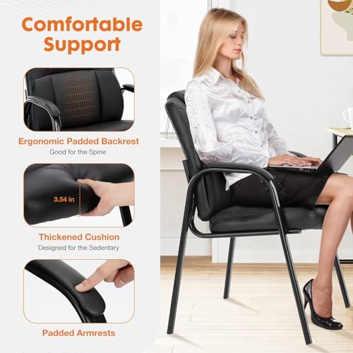 Sweetcrispy Waiting Room Office Guest Chairs Set of 2, PU Leather Big and Tall No Wheels Executive Office Chair with Padde...