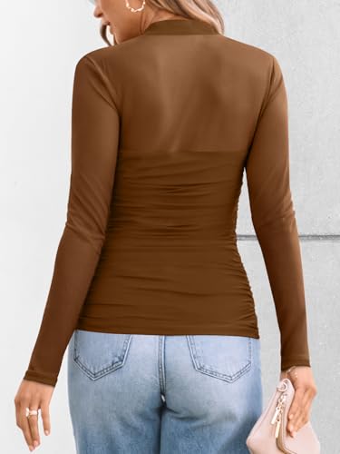 LILLUSORY Womens Long Sleeve Tops Mock Neck See Through Lace Shirts Sheer Going Out Sexy 2026 Fall Fashion Outfits