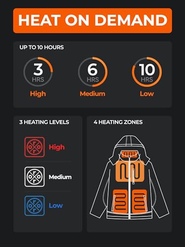 ORORO Men's 4 Heat-Zone Heated Jacket with USB-C Rechargeable Battery, Soft Shell Heated Jacket with Detachable Hood