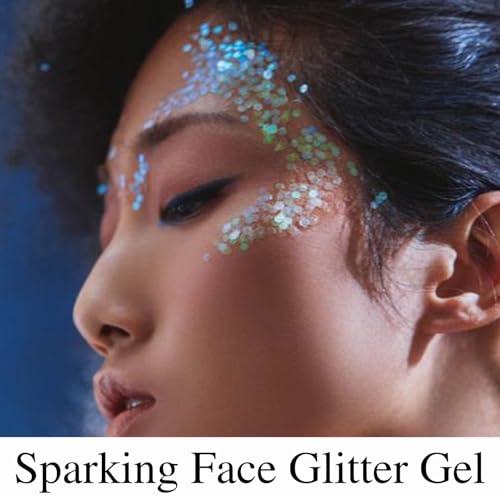 Paminify White Face Glitter Gel,Mermaid Body Glitter,Festival Rave Carnival Halloween Hair Sequins Face Glitter Paint Make...