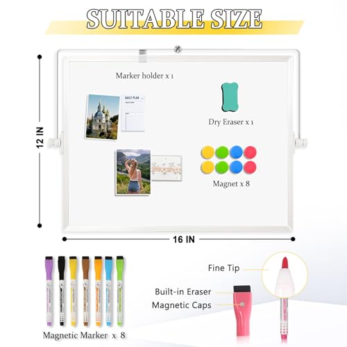 AMUSIGHT Dry Erase Magnetic White Board, 16" x 12" Double-Sided Desktop Whiteboard with Stand, Portable Small Whiteboard S...