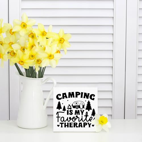 Camping Is My Favorite Therapy,Camping Decor For Camper,Wooden Plaque Sign Box For Tent Home Table Shelf 5x5 Inches.(097)