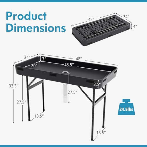 4 Foot Ice Cooler Table, Folding Buffet Cold Food Keeper w/Removable Matching Skirt & Drain Plug, Portable Patio Outdoor C...