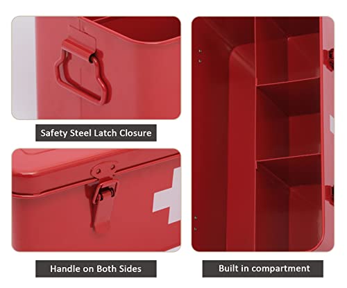 Xbopetda First Aid Medicine Box, First Aid Kit Supplies Bin, Metal Medicine Storage Tin, First Aid Empty Box with Safety L...
