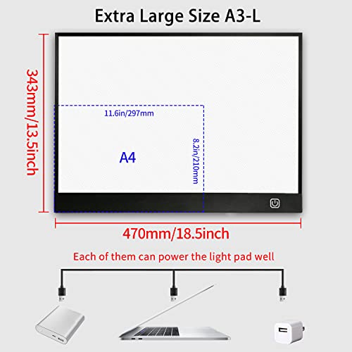 WELZK Diamond Painting Light Board A3, with Large Metal Stand, L:18.5 × W:13.6 inchs Large Diamond Painting Light Pad, Dim...