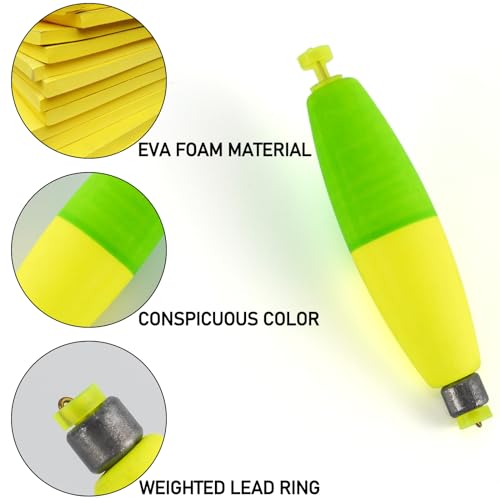 Alwonder 10-Pack Fishing Bobbers Floats, Weighted Bobbers for Fishing Cigar EVA Foam Snap-on Floats Corks Floaters Buoys f...