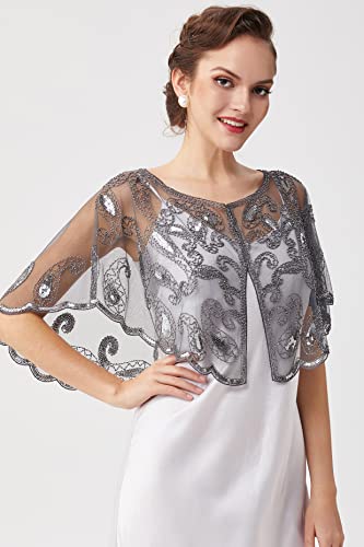 BABEYOND 1920s Shawl Wraps Sequin Beaded Evening Cape Bridal Shawl Bolero Flapper Cover Up