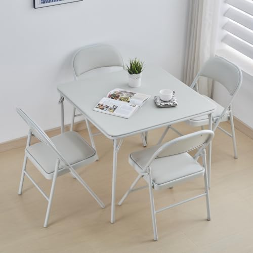 KAIHAOWIN Square Folding Table Vinyl Upholstery Card Table Dining Party Table with Collapsible Legs Portable for Indoor Ou...
