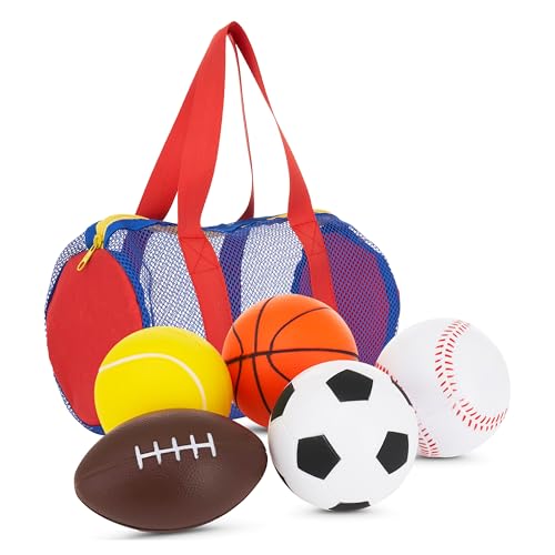 Neliblu Set of 5 Foam Balls for Kids - Toddler Toys Set with Soccer, Basketball, Football, Baseball, and Tennis - Soft Ind...