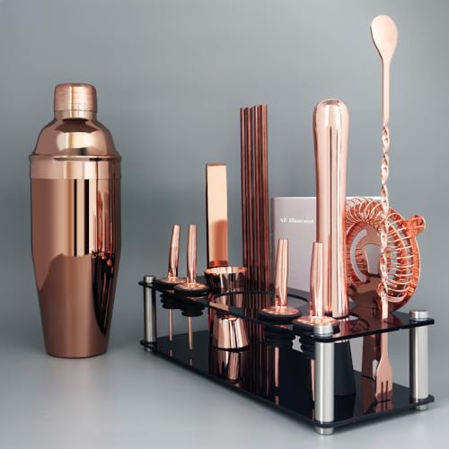 14-Piece Cocktail Shaker Set Bartender Kit with Black Stand, Bar Tool Set for Drink Mixing Bartending Kit Bar Sets Accesso...