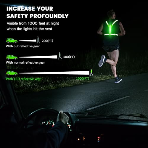 Fokia Kunbio LED Reflective Running Vest Gear,Light Up Vest Runners Night Walking USB Rechargeable,Up to 11hrs Light with ...