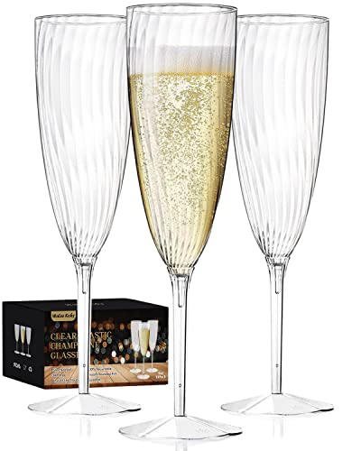 Walee Koky Plastic Champagne Flutes, 36 PCS Clear Disposable Wine Glasses Reusable Plastic Cocktail Cups for Home Daily Li...