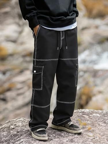 Black Workwear Utility Pants for Men Heavy Duty Tactical Cargo Trousers Outdoor Hiking
