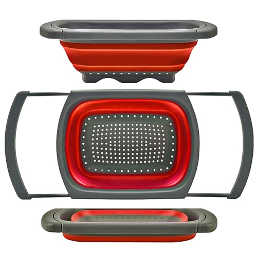 Qimh Colander Collapsible, Over The Sink Veggies/Fruit 6-Quart Strainers and Colanders with Extendable Handles, Folding St...