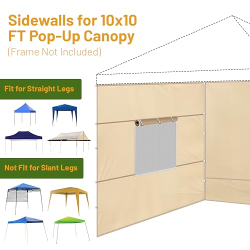 3 Pcs 10x10 Canopy Sidewalls with Roll-up Windows for 10x10 Pop Up Canopy Straight Leg Outdoor Instant Canopy Sidewall Wat...