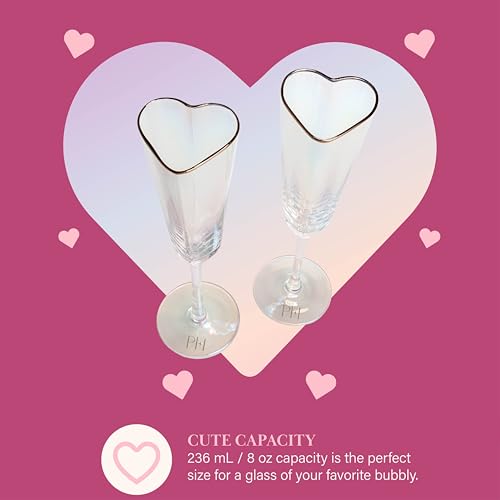 Paris Hilton Heart Shaped Champagne Flute Gift Set, Elegant Handmade Glassware Set, Perfect for Celebrations, Weddings or ...