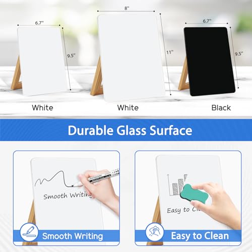 WALGLASS Desktop Glass White Board 9.5"x 6.7" with Reversible Wood Stand, Small Dry Erase Board, Portable Whiteboard for D...