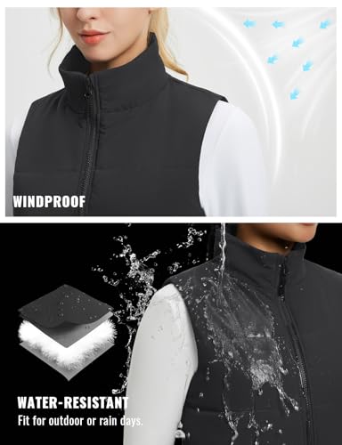 BALEAF Women's Running Puffer Vest Lightweight Winter Warm Vests Water Resistant Sleeveless Puffer Jackets