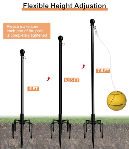 Garbuildman Tetherball Set with Ball & Rope for Outdoor Backyard, Adjustable Tether Ball Pole with Reinforced 5-Prong Base...