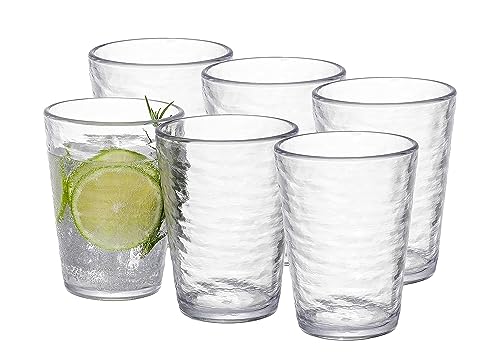 MARCUS HOME KLIFA- RIPPLE- 16 ounce, Set of 6, Acrylic Tumbler Drinking Glasses Cups, BPA-Free, Stackable Plastic Drinkwar...