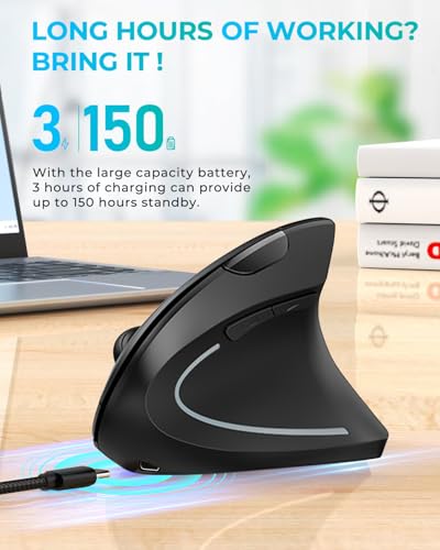 Lekvey Ergonomic Mouse, Vertical Wireless Mouse: Rechargeable Optical Carpal Tunnel Mice with 2.4G USB Receiver, 1000/120...