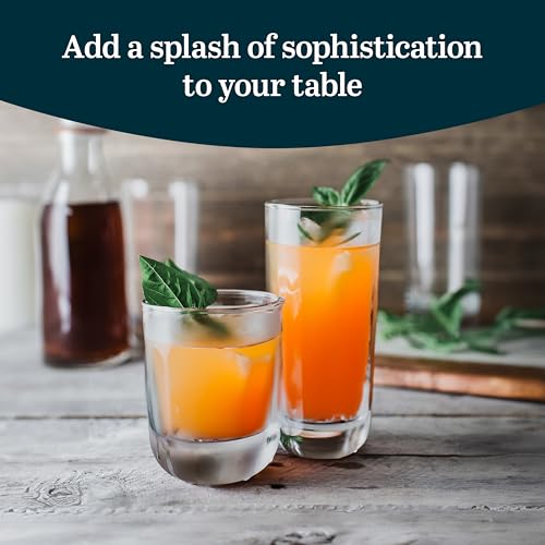 Libbey Drinking Glasses Polaris Tumbler and Rocks Set of 16, Clear, Sturdy Drinkware Glasses Set, Kitchen Glassware for Co...