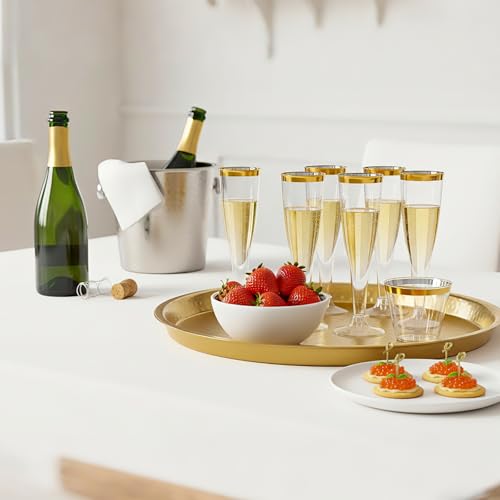 Newtay 160 Count Plastic Champagne Flutes and Cups Set, 60 Pcs 4.5 oz Gold Rim Disposable Champagne Flutes 100 Pcs 9 oz Go...