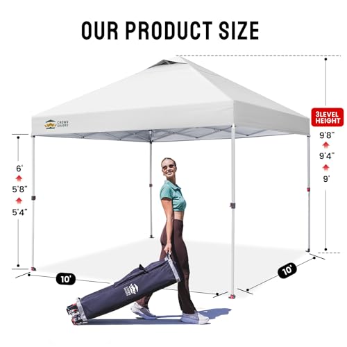 CROWN SHADES 10x10 Pop Up Canopy - Beach Tent with One Push Setup - Easy Outdoor Sun Shade for Events, Parties, Camping - ...