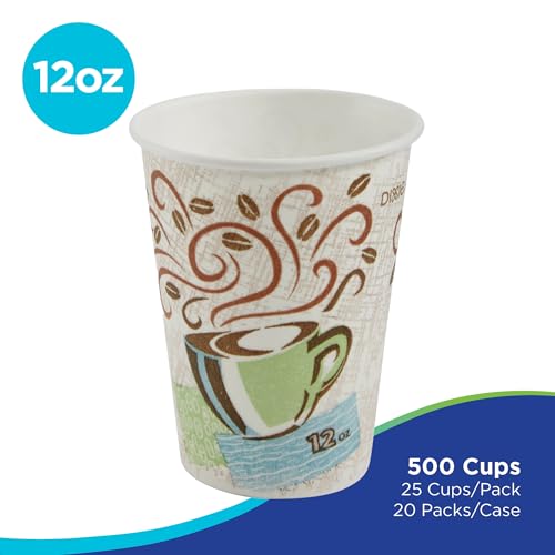 Dixie PerfecTouch 12 oz Paper Coffee Cups By GP PRO, Coffee Haze Design, 500 Count (25 Disposable Cups Per Sleeve, 20 Slee...