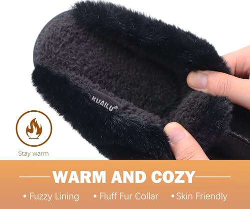 KuaiLu Womens Cozy Memory Foam Slippers Ladies Fuzzy Faux Fur Lined Warm Arch Support House Shoes Slip on Comfy Winter Scu...