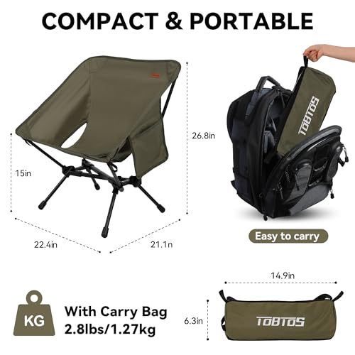 TOBTOS Portable Camping Chair, Support up to 330 LBS, Lightweight Folding Backpacking Chair for Outdoor Camp, Travel, Beac...