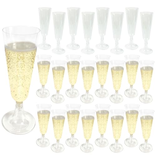 GQYJENTLX Champagne Flutes Plastic,25 Pack Disposable Champagne Glasses,Clear Stemless Shot Cocktail Martini Wine Glasses,...