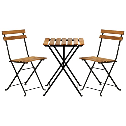 3-Piece Wood Patio Bistro Set Outdoor Furniture Set Bistro Table Set Patio Bistro Set Small Patio Table and Folding Chairs...