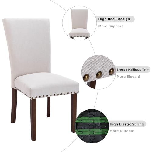 COLAMY Upholstered Dining Chairs Set of 4, Parsons Style Linen Beige Accent Chairs with High Back, for Round Kitchen Table...