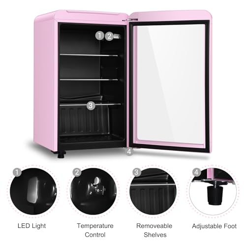 HAILANG Retro Beverage Refrigerator Cooler, 3.2 Cu.ft Mini Fridge with Glass Door for Soda Beer Wine, Beverage Cooler Pref...
