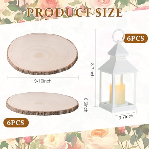 ZeahVeyora 6 Sets Plastic Wind Lantern Centerpieces Solar Hanging Lantern with Wood Slices LED Candles, Rustic Wedding Tab...