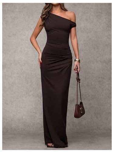 Verdusa Women's Off The Shoulder Wedding Guest Dress Asymmetrical Ruched Sleeveless Maxi Dresses