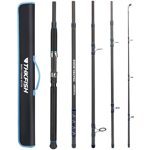 THKFISH 4 Piece/5 Piece Saltwater Travel Rod, Heavy Spinning Fishing Rod Portable Travel Surf Rod Carbon Fiber Saltwater B...