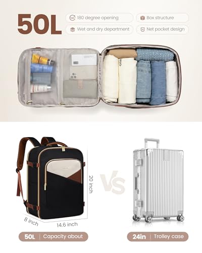 LOVEVOOK 50L Travel Backpack for Women&Men,TSA Carry on Backpack for Airplanes with 3 Packing Cubes,Personal Item Bag Fit ...