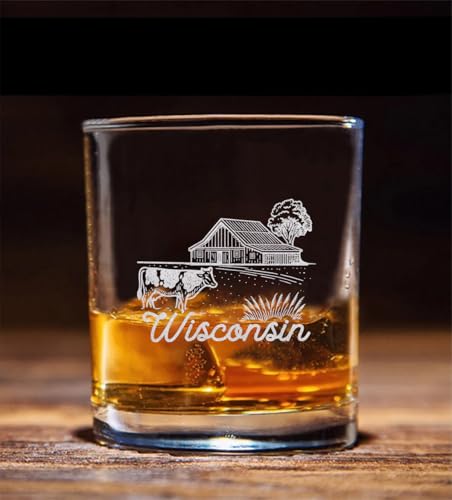 ShelbyShops Wisconsin State Engraved Whiskey Glass - Moving To Wisconsin Gift - Wi State Whiskey Glass - Christmas - Birth...