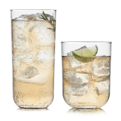 Libbey Polaris Tumbler and Rocks, Axis Glass Cups Set of 16, Elegant Mixed Drinking Glasses with Modern Clean Lines, Dishw...